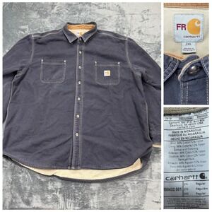 Carhartt FR Black Faded Work Jacket Shirt Mens 2XL Snap Front Shacket Cat 3